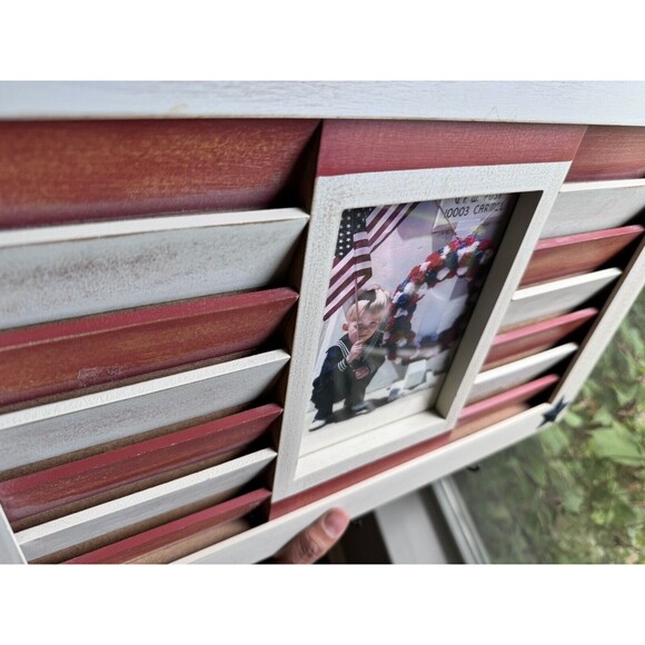 VTG WALL HANGING AMERICAN FLAG PICTURE FRAME KEY HOLDER STARS & STRIPES RUSTIC - Picture 8 of 12